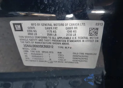 2013 Chevrolet Equinox 1Lt z USA, uszkodzony, nr VIN 2GNALDEKXD6308312